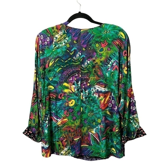 Vintage unique CAROL Little asymmetric multi print ruffle and beaded top. Size 4 - Picture 2 of 14